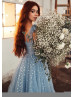 Blue Printed Hearts Tulle Sweet Party Dress